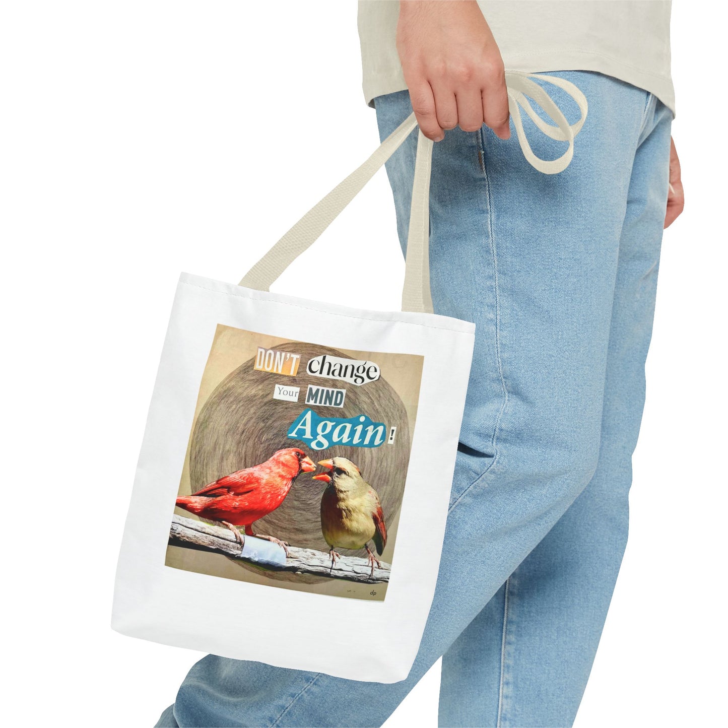 Analog Collage "Don't Change Your Mind Again" Bird Tote Bag