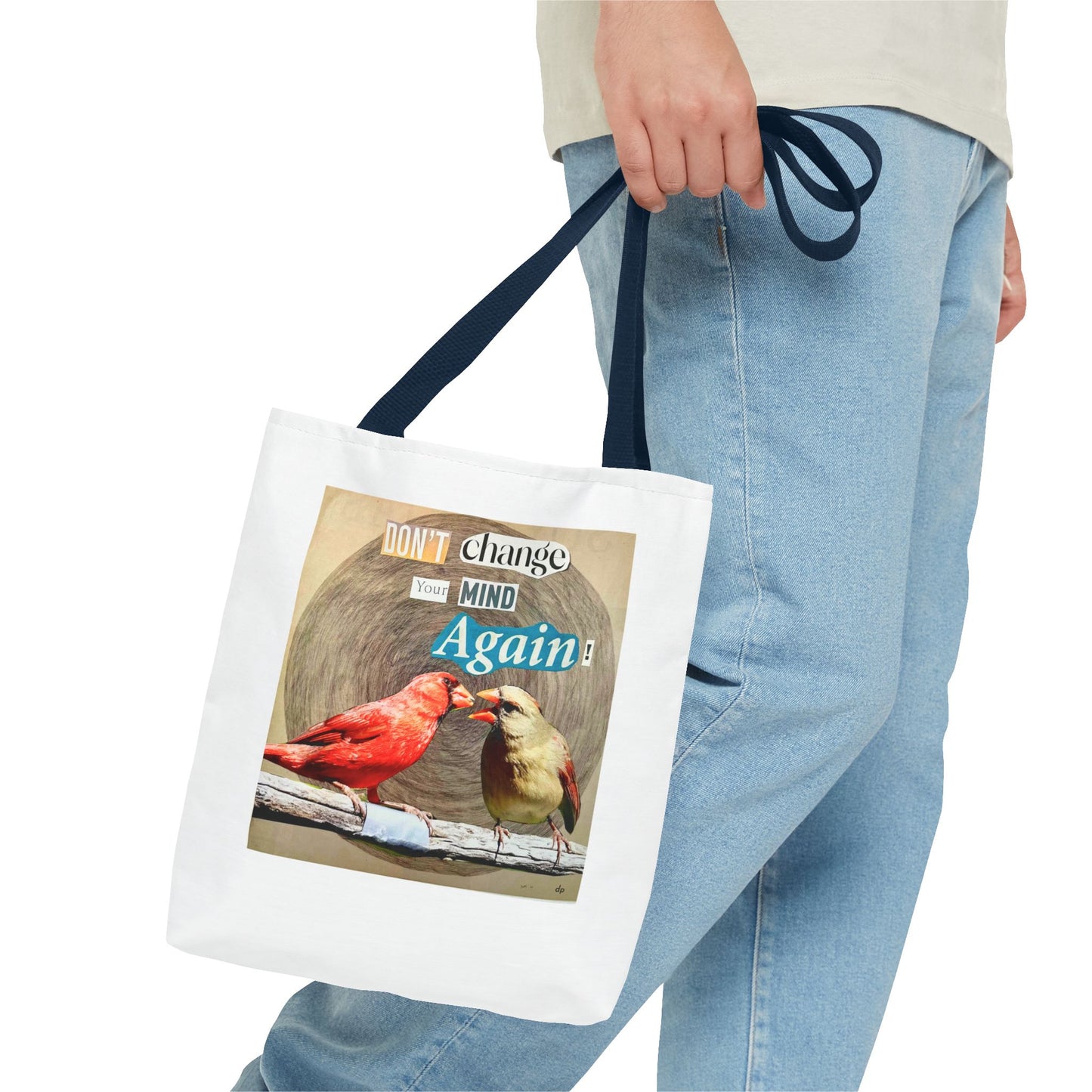 Analog Collage "Don't Change Your Mind Again" Bird Tote Bag